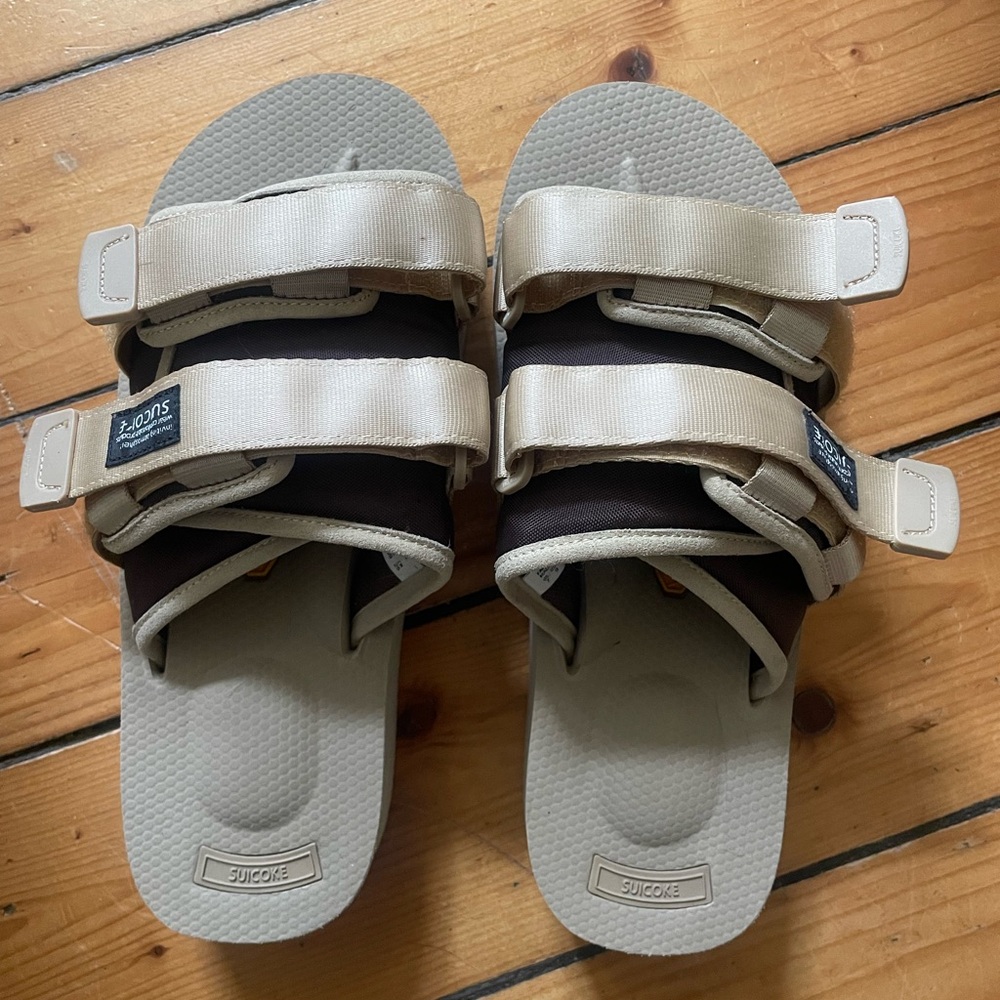 Suicoke Tan & Brown Triple-Strap Slide Sandals